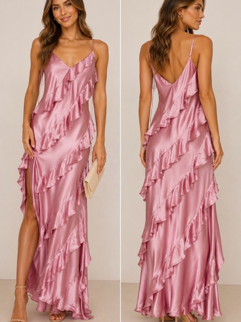 NWT Petal & Pup Ciao Pink Ruffle Wedding Guest Maxi Dress M